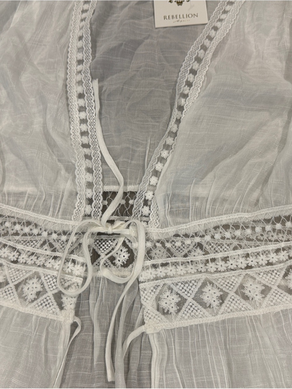 White Sheet Embroidered Tie-Waist Duster or Bathing Suit Cover - Picture 7 of 10